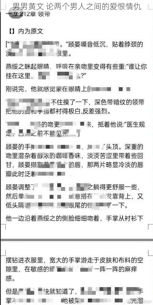 男男黄文 论两个男人之间的爱恨情仇