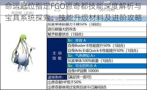 命运冠位指定FGO恩奇都技能深度解析与宝具系统探索：技能升级材料及进阶攻略