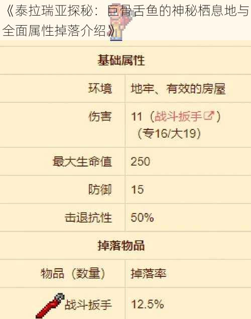 《泰拉瑞亚探秘：巨骨舌鱼的神秘栖息地与全面属性掉落介绍》