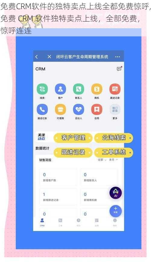 免费CRM软件的独特卖点上线全都免费惊呼,免费 CRM 软件独特卖点上线，全部免费，惊呼连连