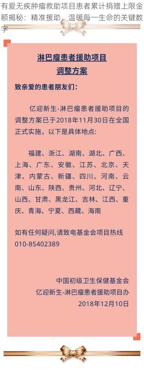 有爱无疾肿瘤救助项目患者累计捐赠上限金额揭秘：精准援助，温暖每一生命的关键数字