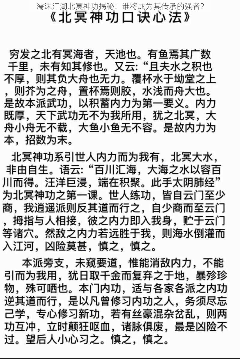 濡沫江湖北冥神功揭秘:谁将成为其传承的强者?
